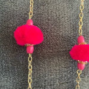 Necklace with dark pink pom poms very unique and beautiful brand new necklace